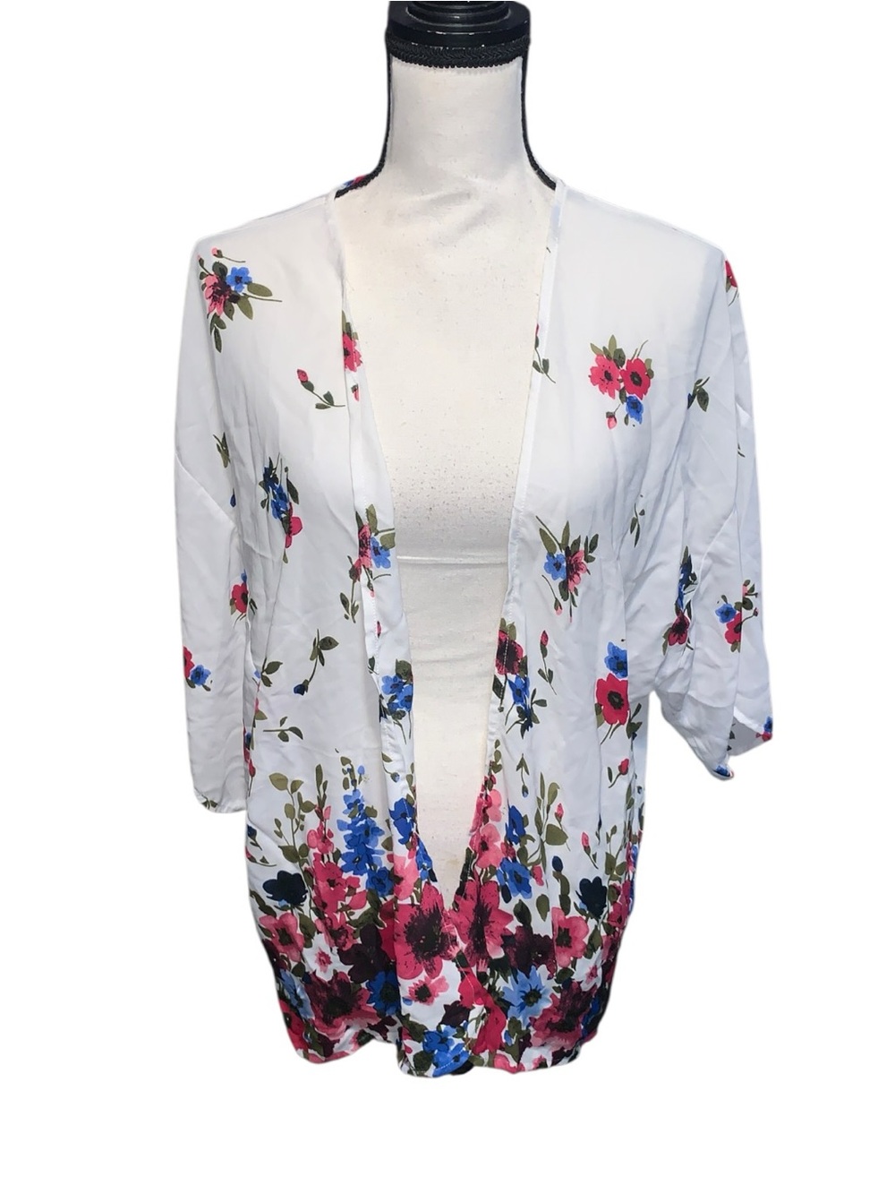 LA Hearts White Floral Open Front Kimono Cardigan Flowy